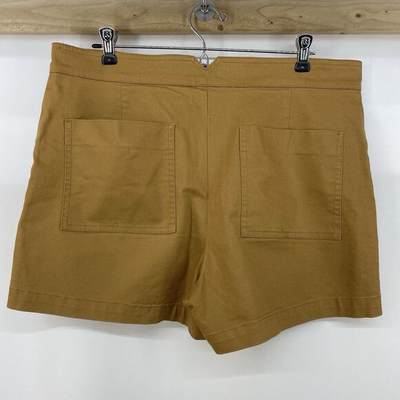 MADEWELL Size 12 High rise Sailor Shorts Front Exposed Zipper Caramel Brown Tan - Picture 5 of 5